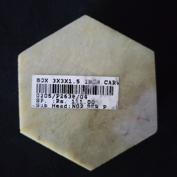 Vintage Carved Soapstone Trinket Box, Green Soapstone Hexagon Trinket Box - Picture 5 of 5